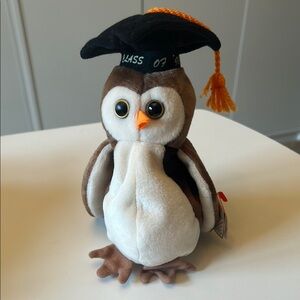 NEW NWT Vintage Ty 1998 Beanie Babies Wise Graduation Owl Plush Toy